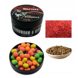 MINI Dumbell Wafters FLUO MASTER – BLOODWORM & HEMP 6x8 mm (ochotka i konopie) NOWOŚĆ !